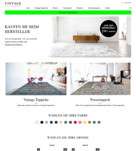 Vintage Carpets eCommerce website design and development project